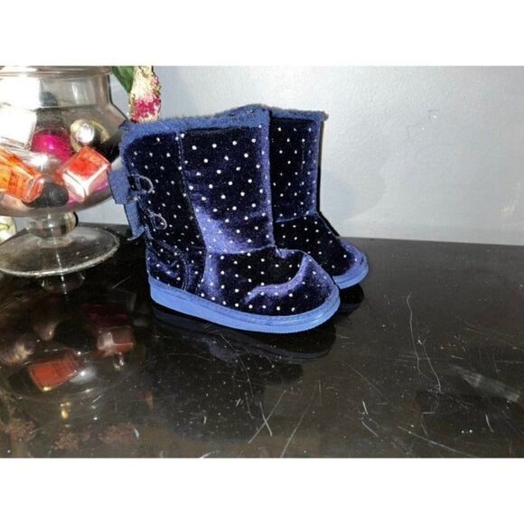 Blue Suede Bow Boots - Picture 1 of 6